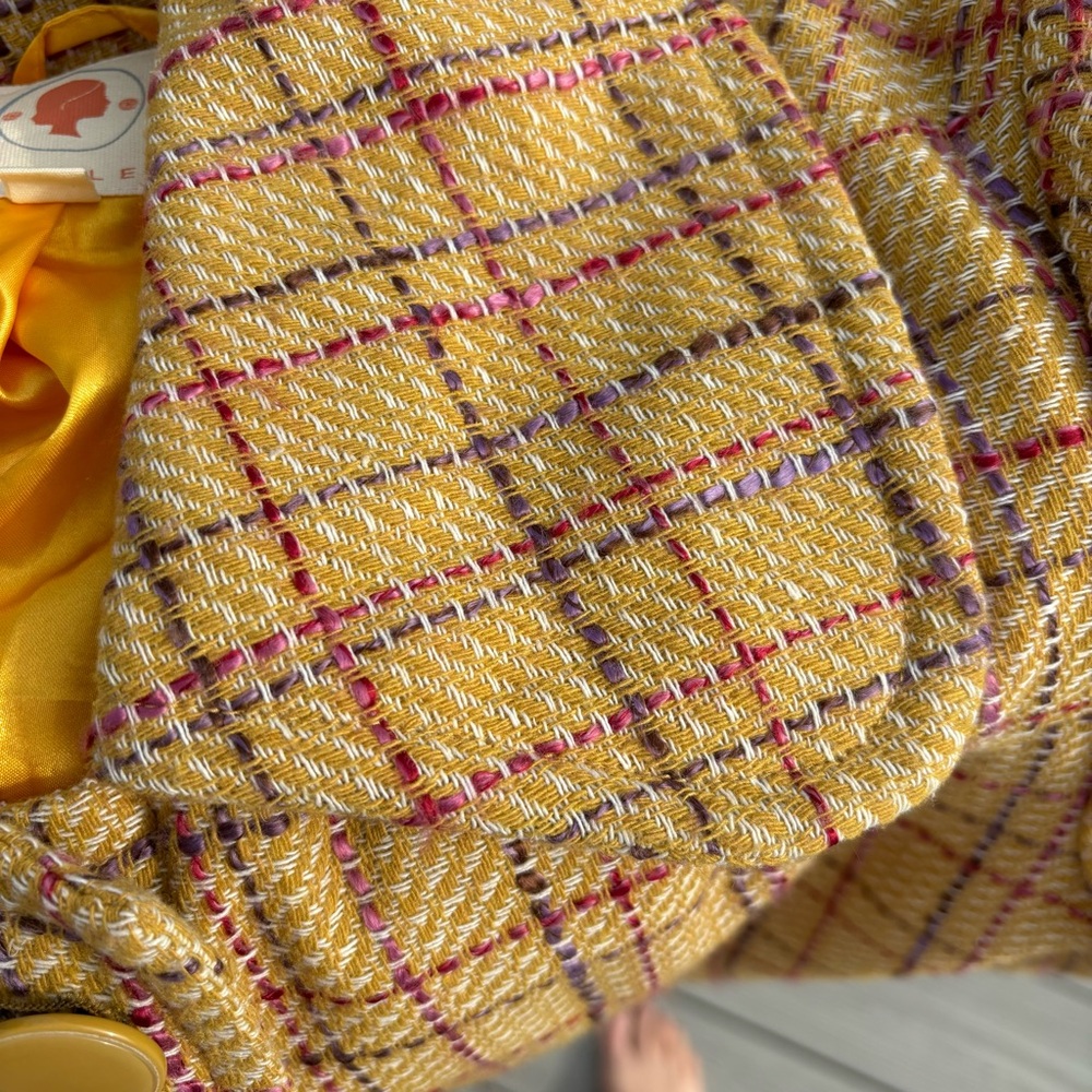 Tulle Anthropologie Yellow Tweed Jacket Large - Picture 6 of 6